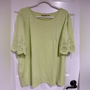 Belle by Kim Gravel Women's 2X Top Lime Green Short Sleeve Eyelet Accent